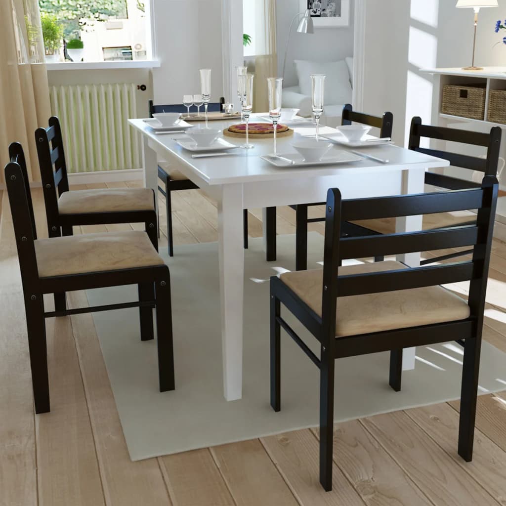  Chaises de salle à manger 6 pcs Marron Bois solide et velours