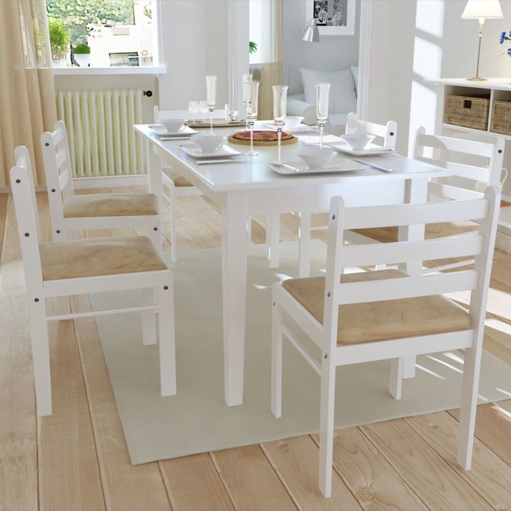 vidaXL Scaune de bucătărie, 6 buc., alb, lemn masiv & catifea vidaXL imagine noua 2022