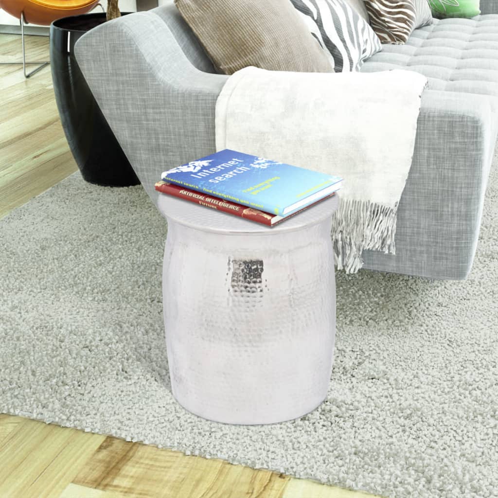 

vidaXL Krukje/bijzettafeltje gehamerd aluminium zilverkleurig