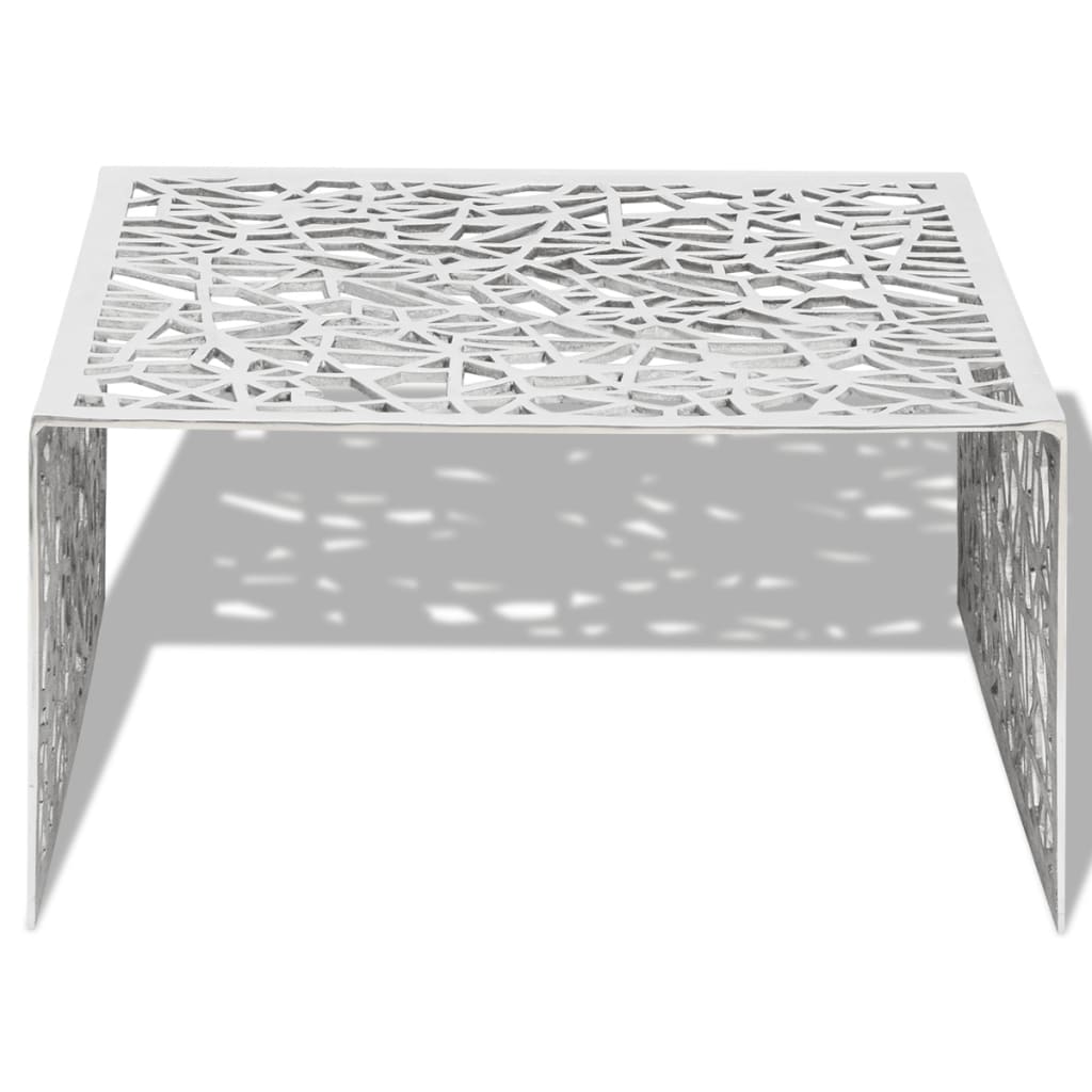 vidaXL Salontafel opengewerkt ontwerp aluminium zilverkleurig afbeelding