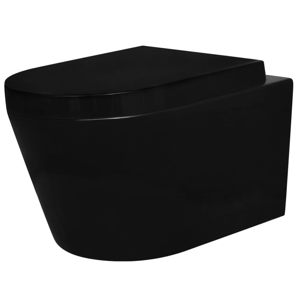 Black Wall Hung Ceramic Toilet with Soft Close Bathroom