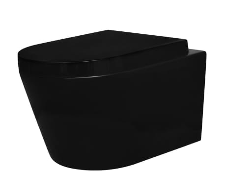 Black Wall Hung Ceramic Toilet with Soft Close Bathroom