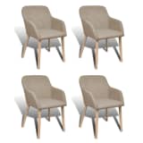 4 Fabric Dining Chairs with Armrest Beige