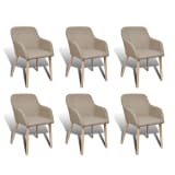 6 Fabric Dining Chairs with Armrest Beige