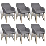 6 Fabric and Solid Oak Wood Dining Chairs with Armrest Dark Gray