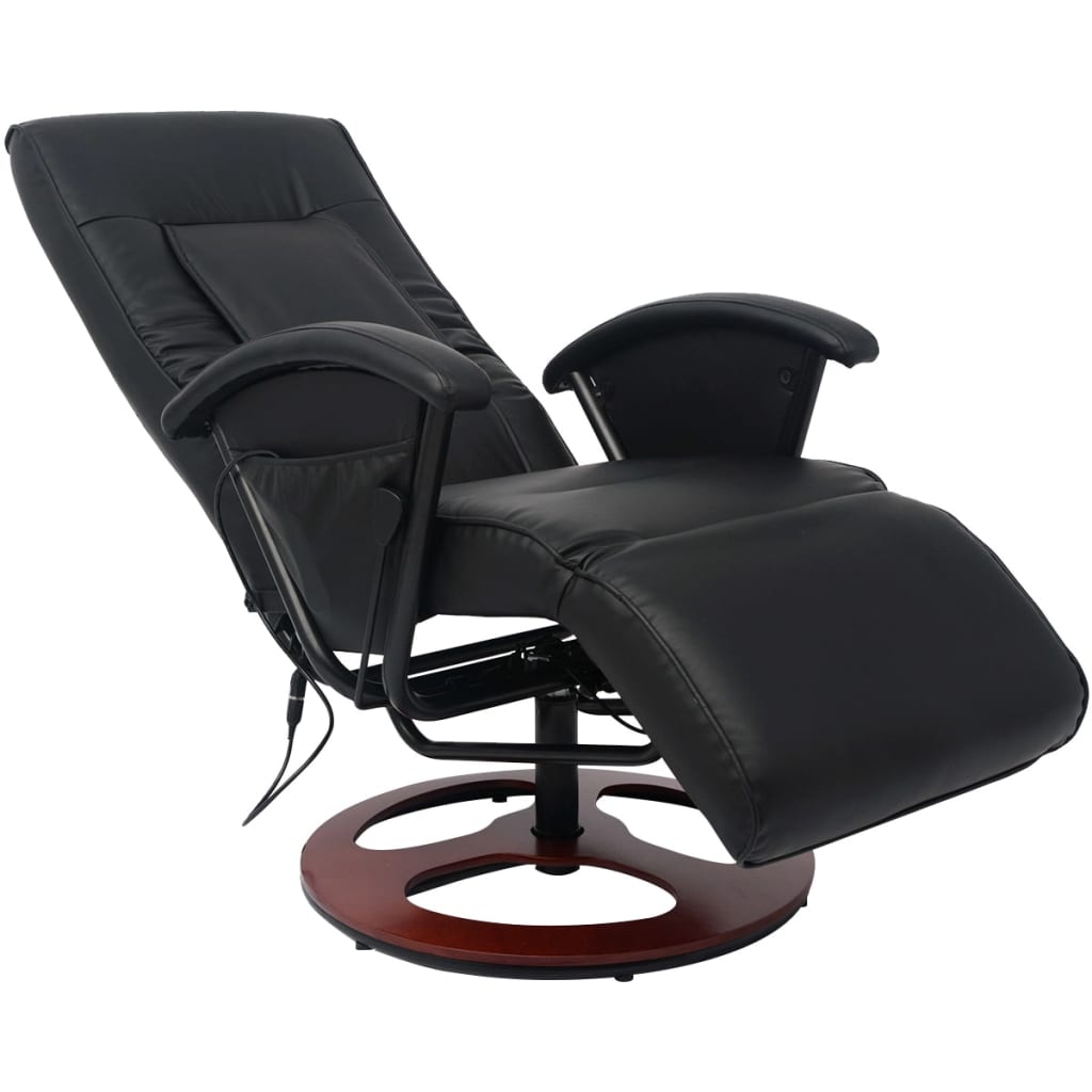 vidaXL Fotel do masażu shiatsu, czarny, sztuczna skóra