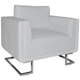 Luxury Leather Cube Armchair White with Chrome Feet