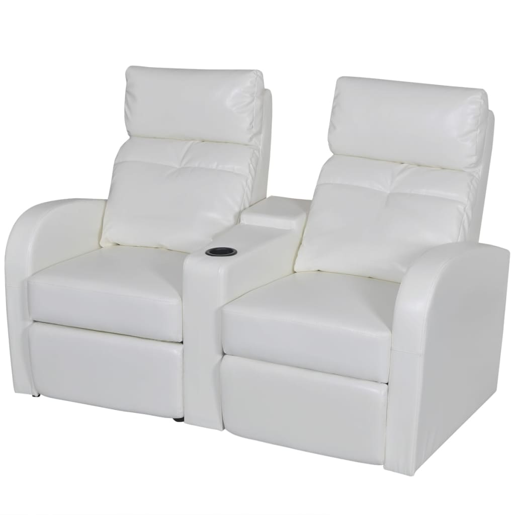 

vidaXL 2-Seater Home Theater Recliner Sofa White Faux Leather