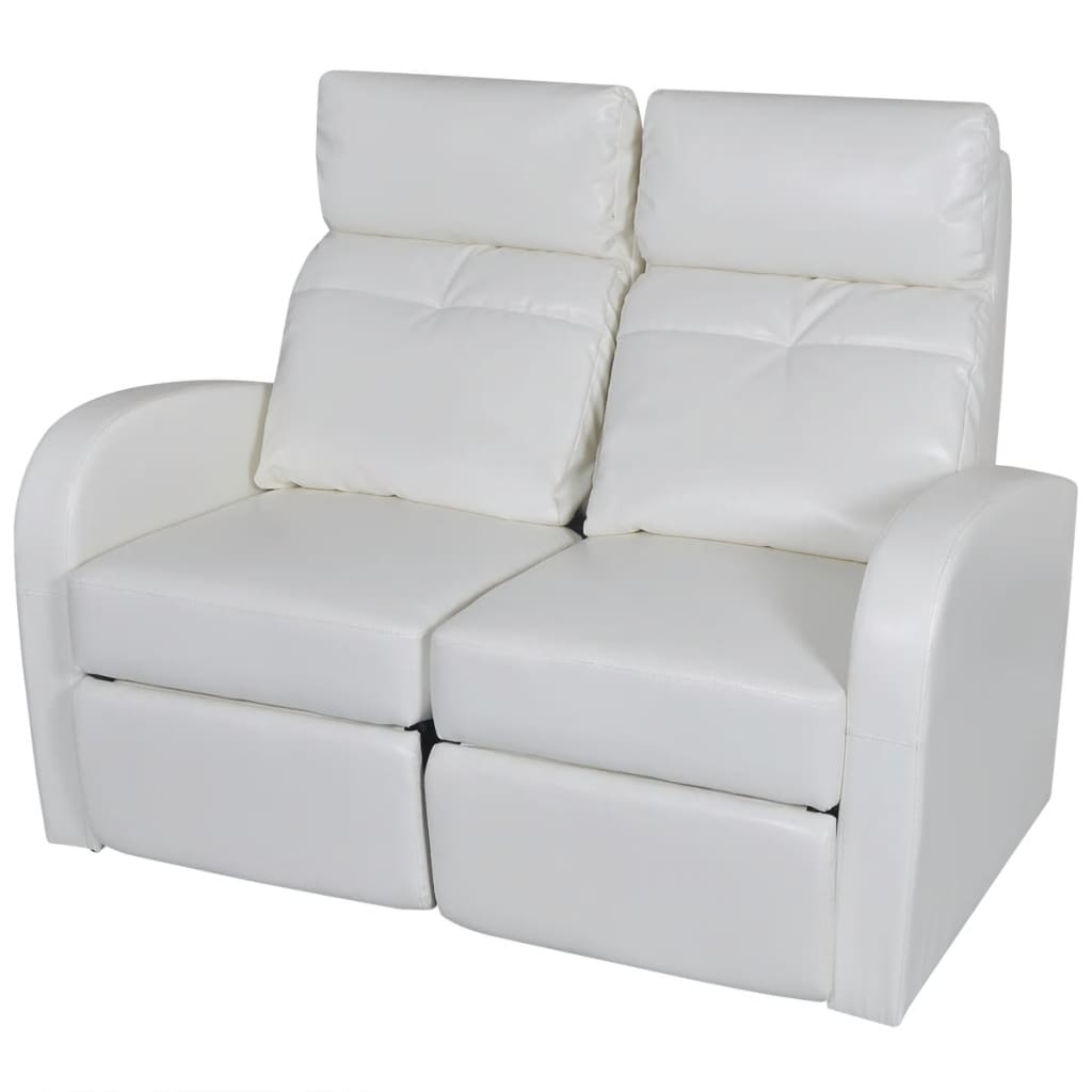 

vidaXL 2-Seater Home Theater Recliner Sofa White Faux Leather