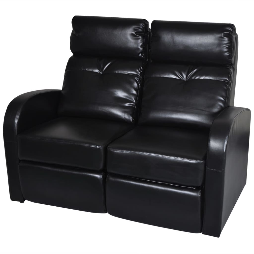 Recliner Sofa Black Faux Leather 2-Seater Adjustable Footrests