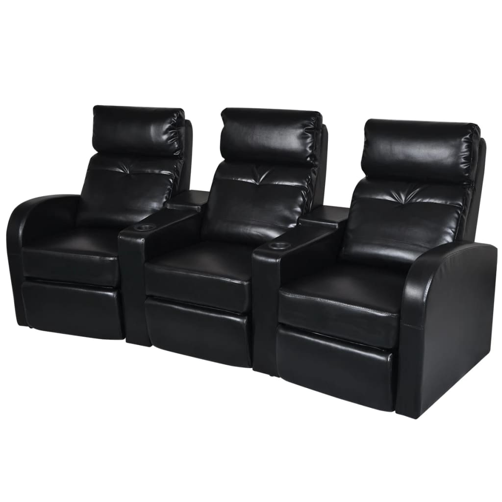 

vidaXL 3-Seater Home Theater Recliner Sofa Black Faux Leather