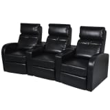 Artificial Leather Home Cinema Recliner Reclining Sofa 3-seat Black