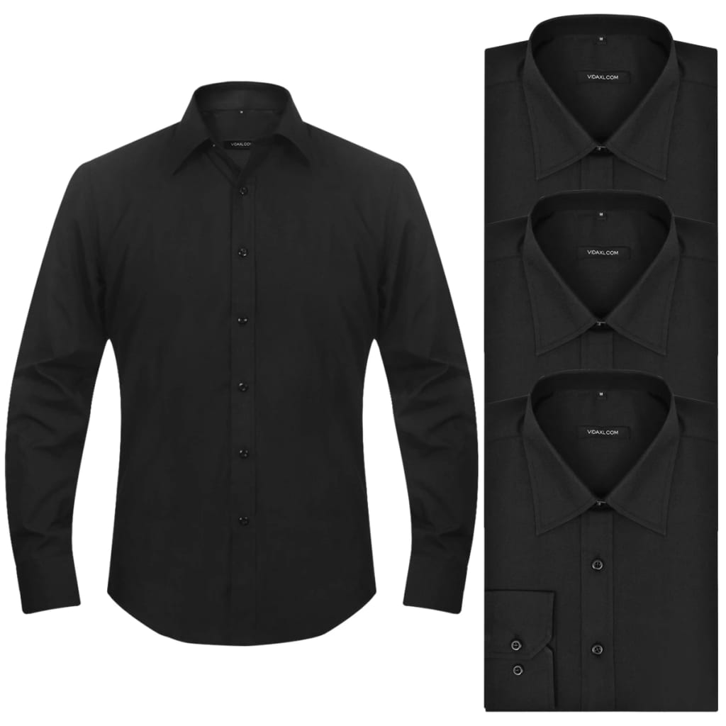 vidaXL Мъжки бизнес ризи, 3 броя, размер XXL, черни