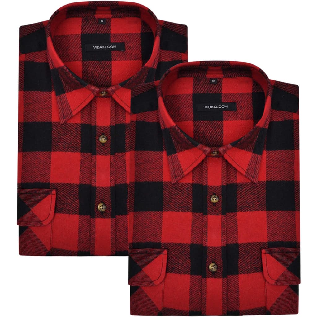 2 Men's Plaid Flannel Work Shirt Red-Black Checkered Size M