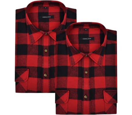 2 Men's Plaid Flannel Work Shirt Red-Black Checkered Size L