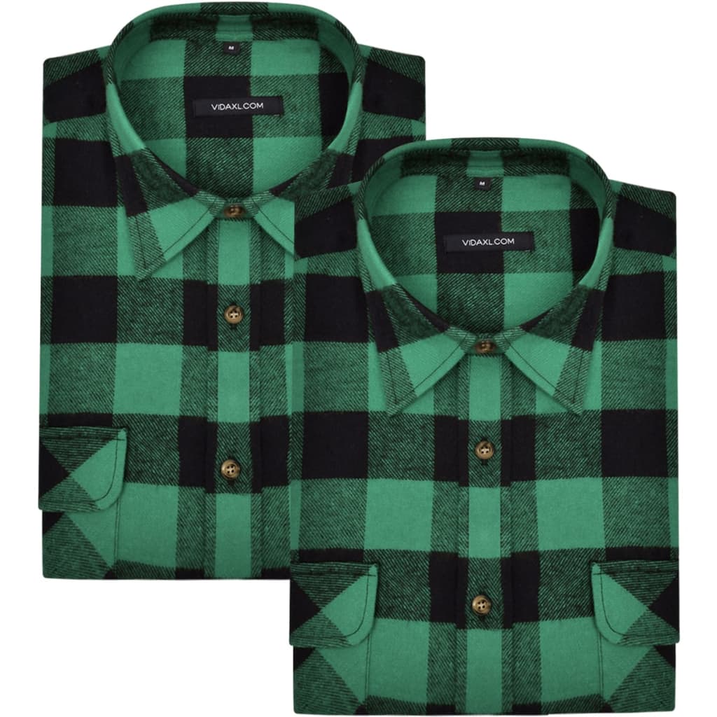 2 Men's Plaid Flannel Work Shirt Green-Black Checkered Size XXL