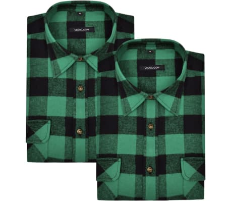 2 Men's Plaid Flannel Work Shirt Green-Black Checkered Size XXXL