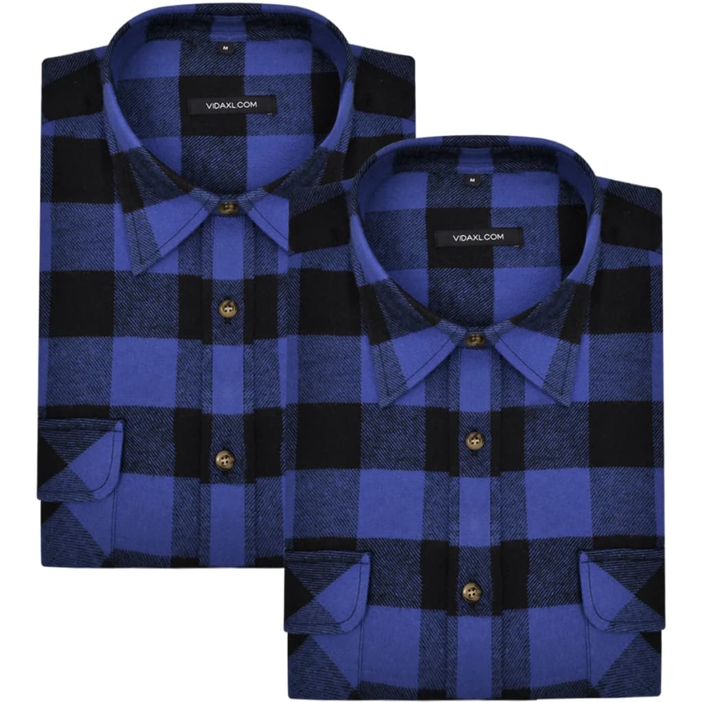 2 Men's Plaid Flannel Work Shirt Blue-Black Checkered Size XL