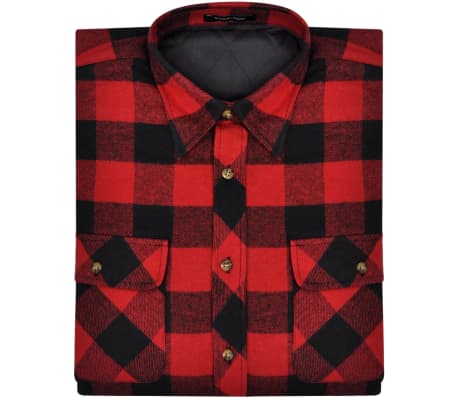 Men's Padded Plaid Flannel Work Shirt Red-Black Checkered Size L