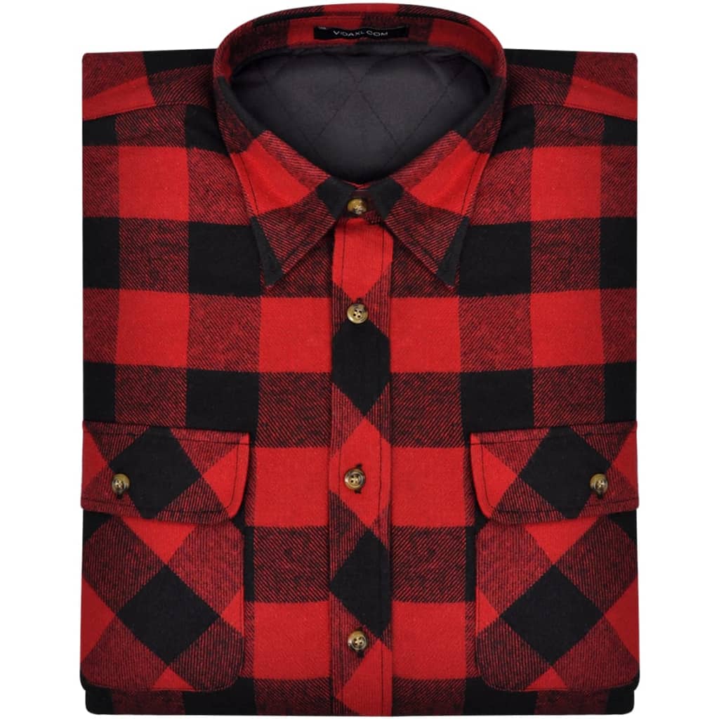 Men's Padded Plaid Flannel Work Shirt Red-Black Checkered Size XL