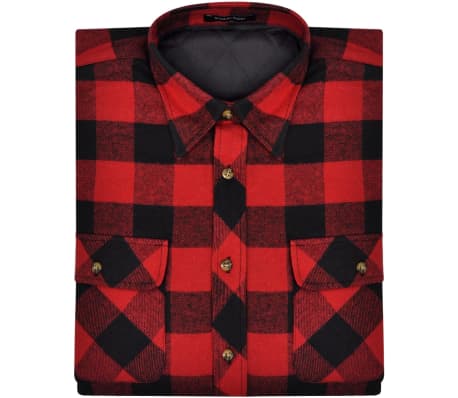 Men's Padded Plaid Flannel Work Shirt Red-Black Checkered Size XL