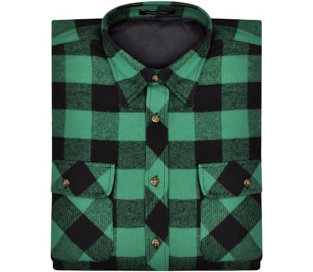 Men's Padded Plaid Flannel Work Shirt Green-Black Checkered Size L