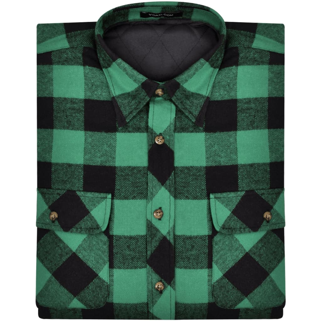 Men's Padded Plaid Flannel Work Shirt Green-Black Checkered Size XXL