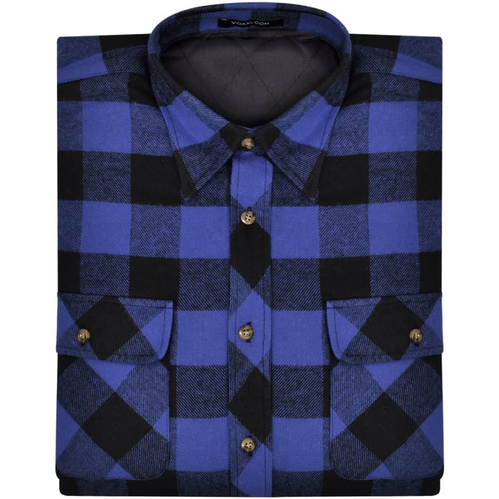 Men's Padded Plaid Flannel Work Shirt Blue-Black Checkered Size M
