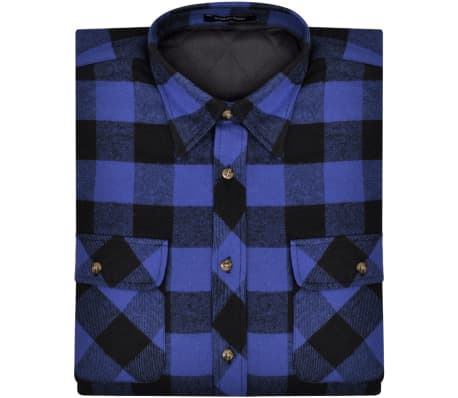 Men's Padded Plaid Flannel Work Shirt Blue-Black Checkered Size M