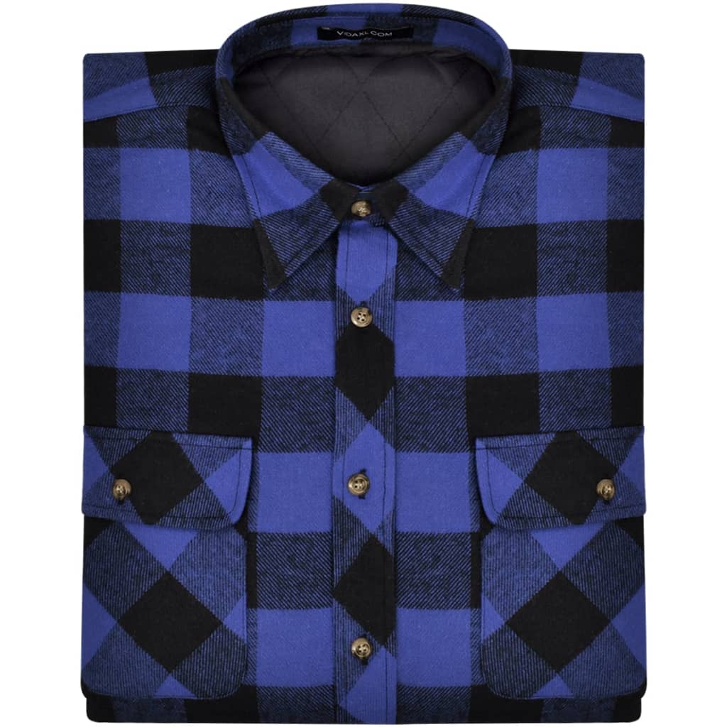 Men's Padded Plaid Flannel Work Shirt Blue-Black Checkered Size XL