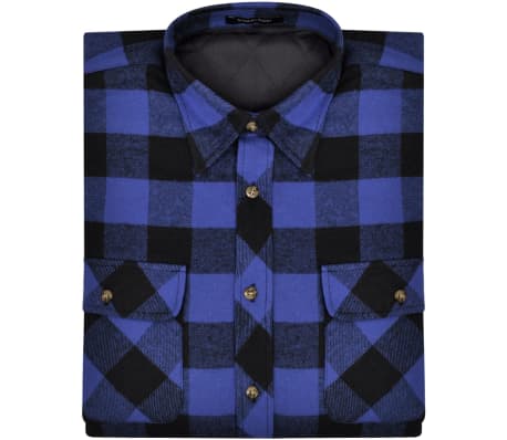 Men's Padded Plaid Flannel Work Shirt Blue-Black Checkered Size XL