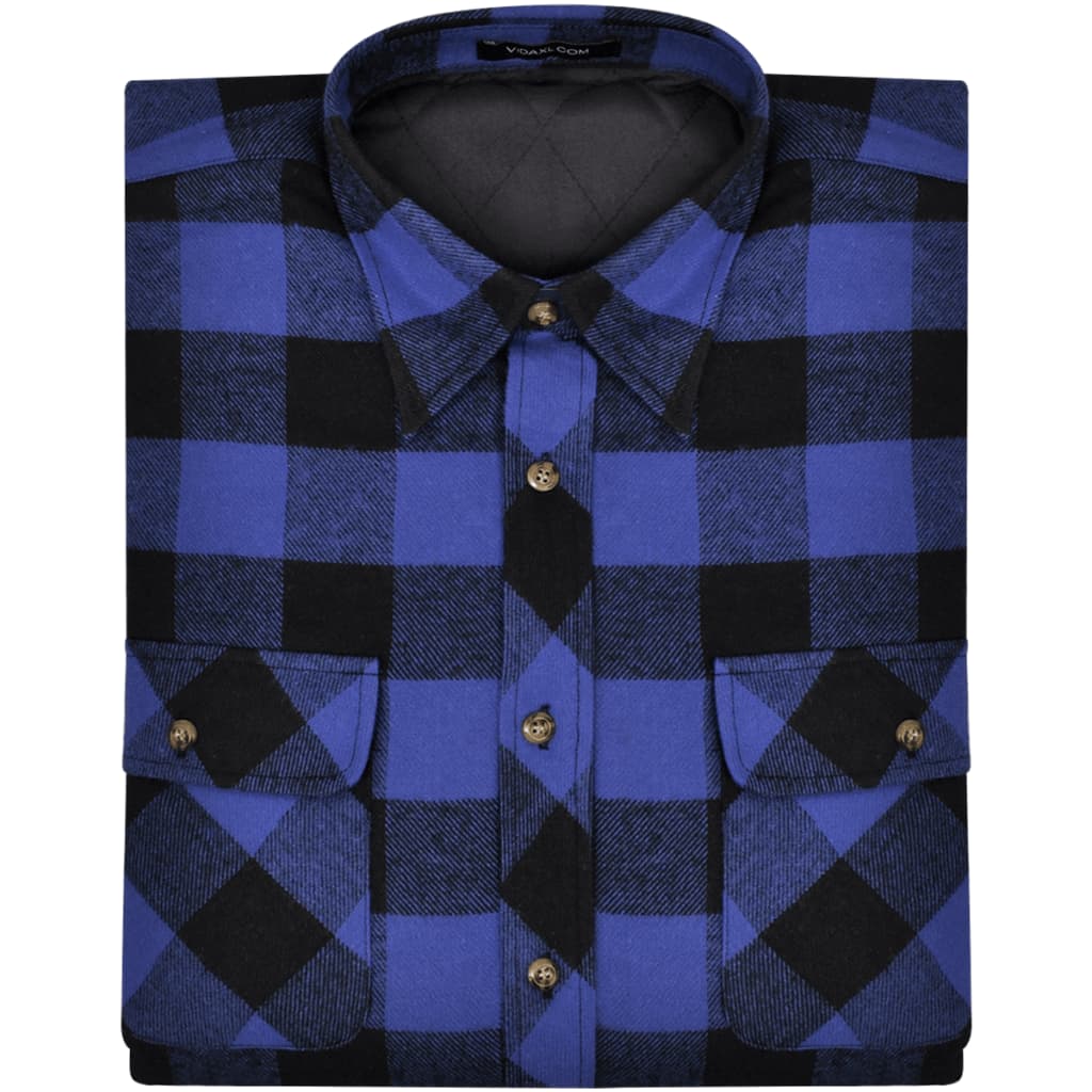 Men's Padded Plaid Flannel Work Shirt Blue-Black Checkered Size XXL
