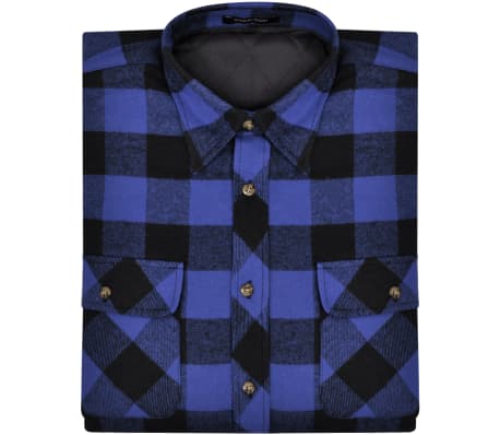 Men's Padded Plaid Flannel Work Shirt Blue-Black Checkered Size XXL