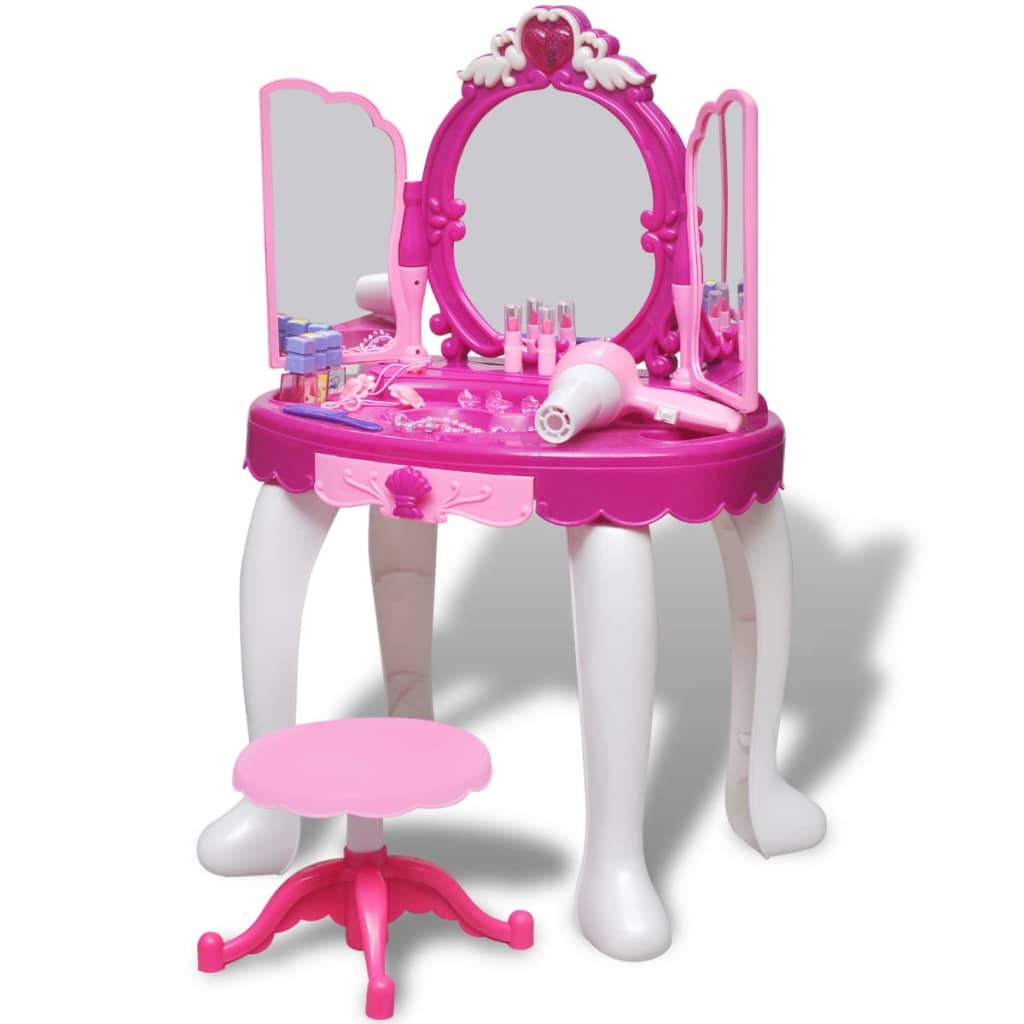 Masă de toaletă de jucărie cu 3 oglinzi, camera de joacă, lumină/sunet vidaxl.ro