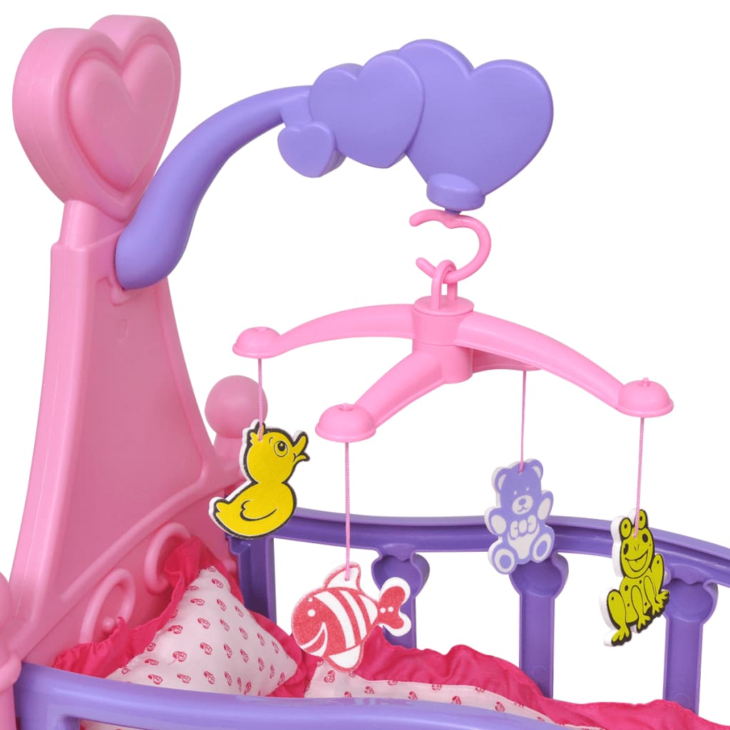 Rózsaszín + lila gyerek játék babaágy 