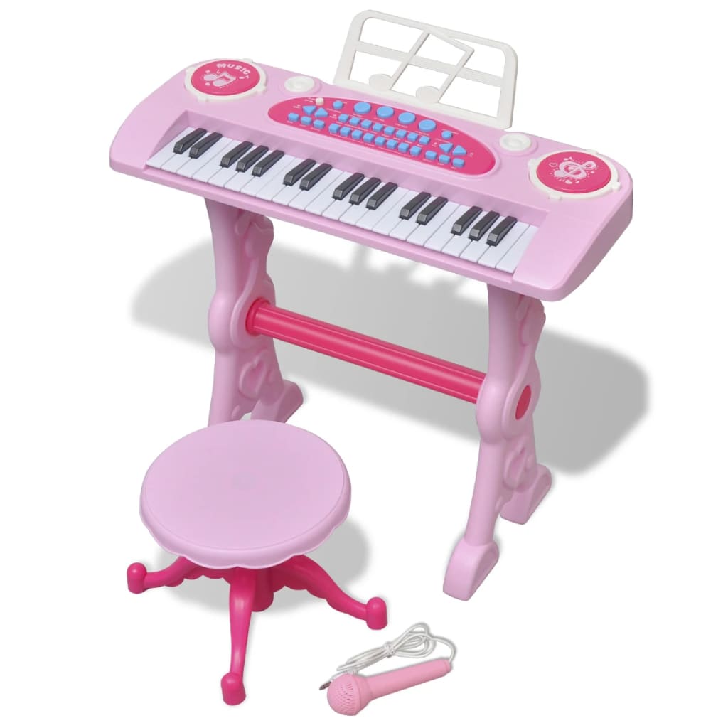 Játék 37 billentyűs zongora székkel és mikrofonnal rózsaszín 