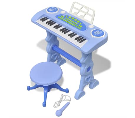 Kids' Playroom Toy Keyboard with Stool/Microphone 37-key Blue