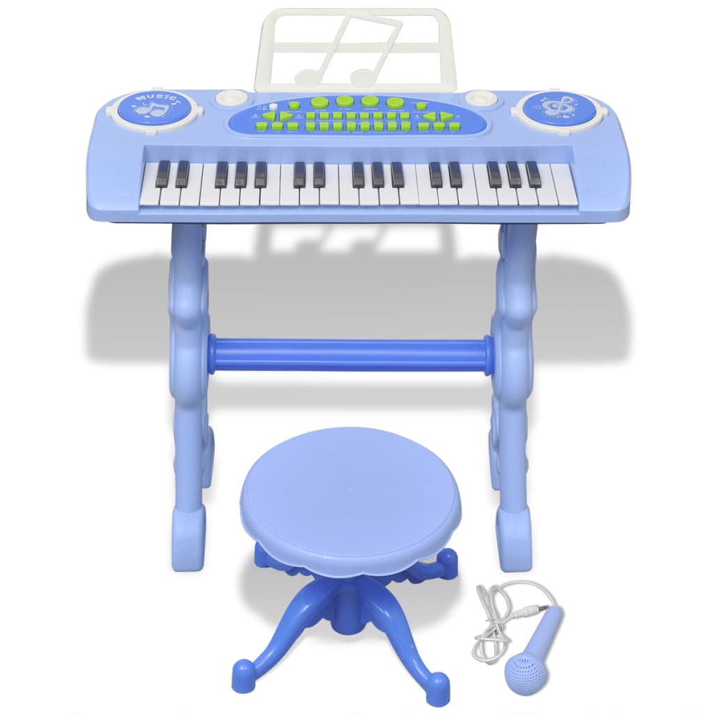 VidaXL - vidaXL Speelgoedkeyboard met krukje/microfoon en 37 toetsen blauw
