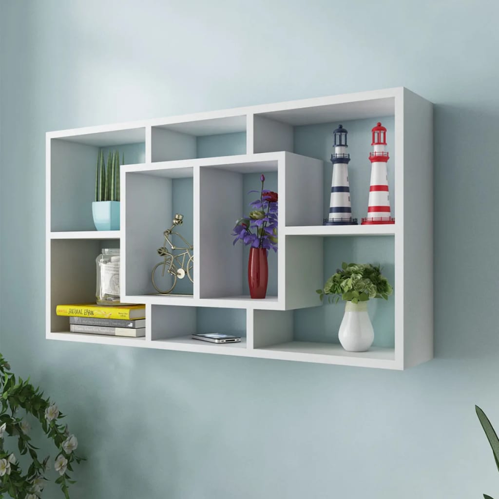 242548 Floating Wall Display Shelf 8 Compartments White