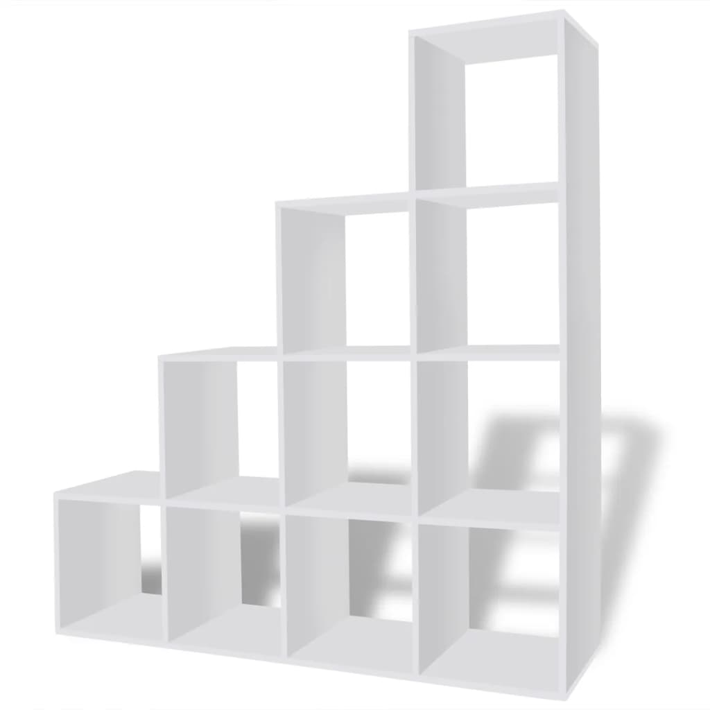 Fehér lépcsős könyvespolc/vitrines polc 142 cm 