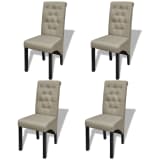 4 Scroll Back Linen Coated Wood Dining Chairs Beige