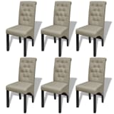 6 Scroll Back Linen Coated Wood Dining Chairs Beige