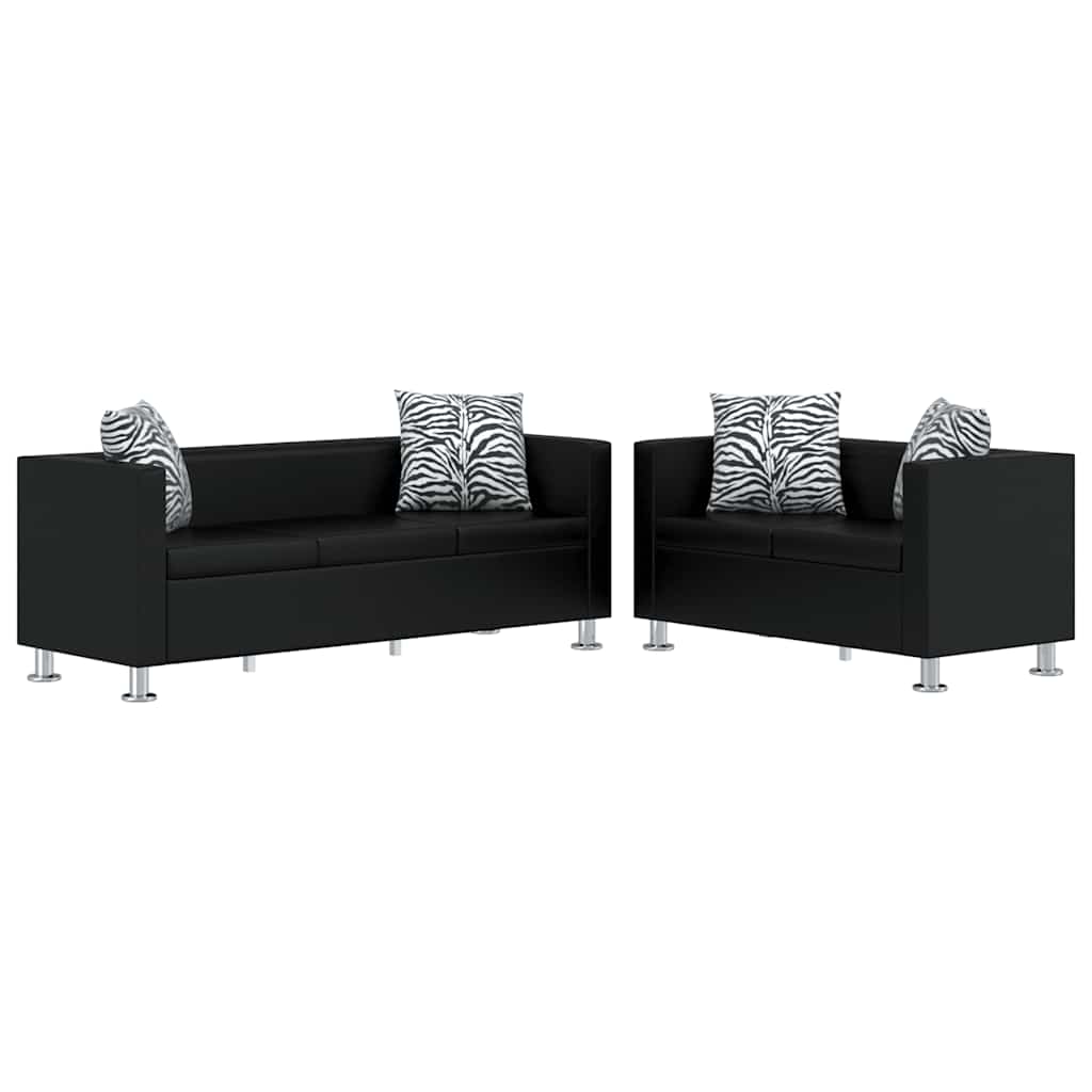 vidaXL Set canapele 3 locuri și 2 locuri, negru, piele artificială