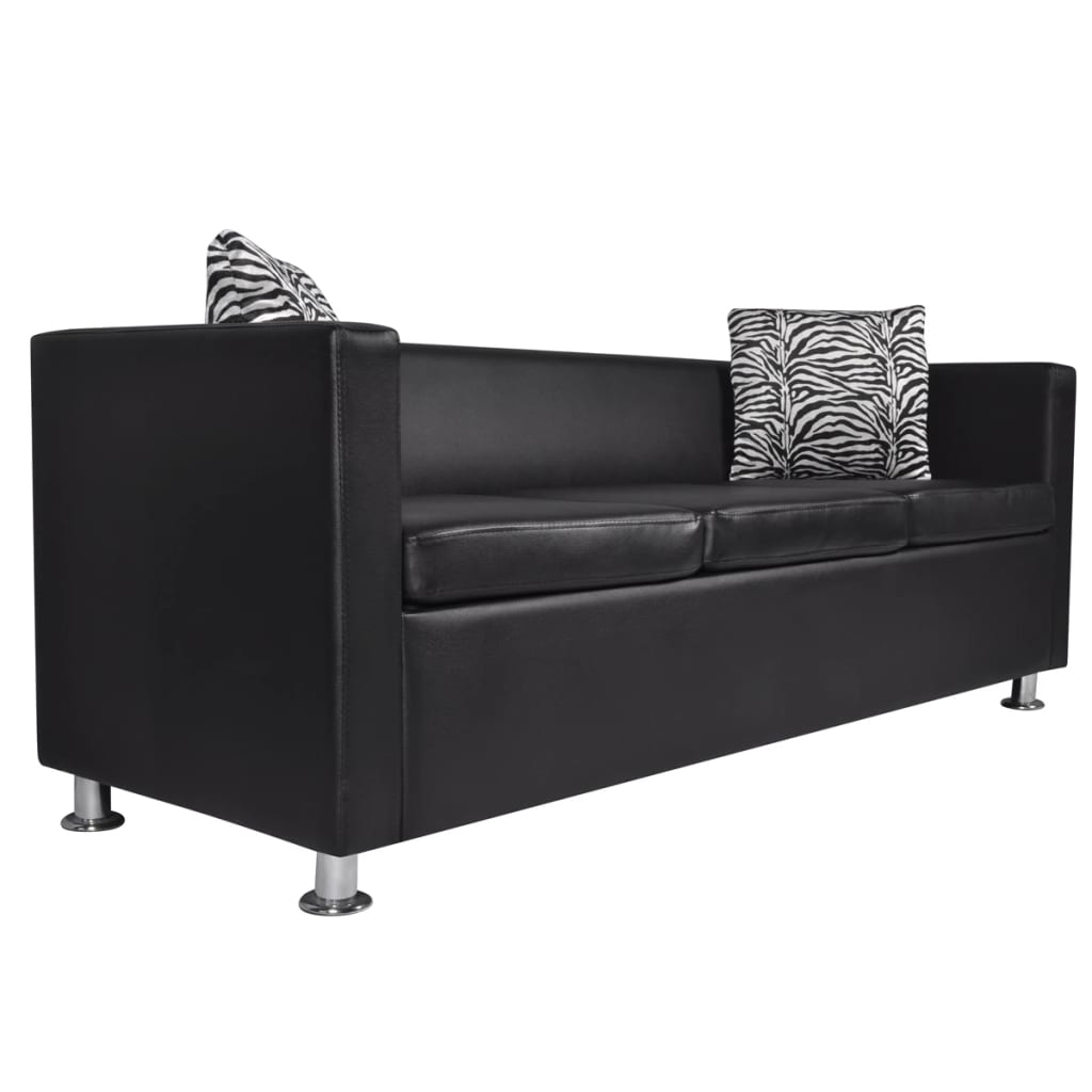 dīvānu komplekts, 2 dīvāni, melna mākslīgā āda | Stepinfit.lv
