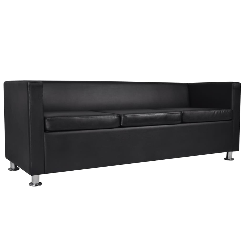 dīvānu komplekts, 2 dīvāni, melna mākslīgā āda | Stepinfit.lv