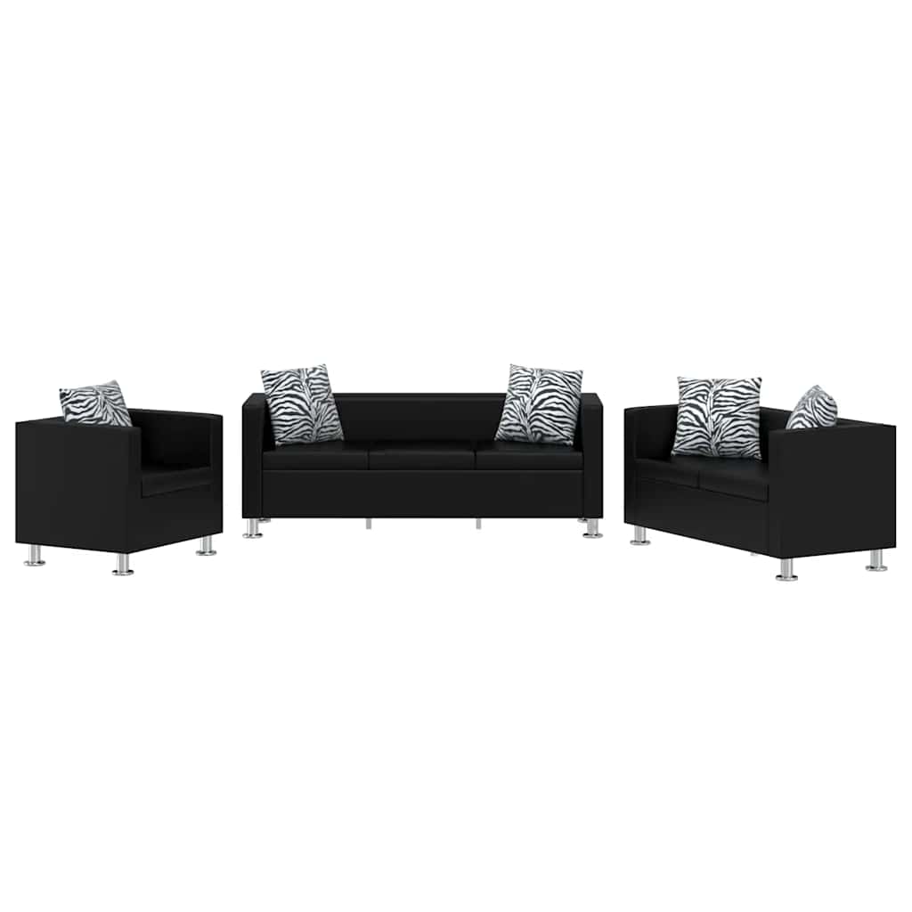 vidaXL Set canapele 3 și 2 locuri și fotoliu, negru, piele artificială