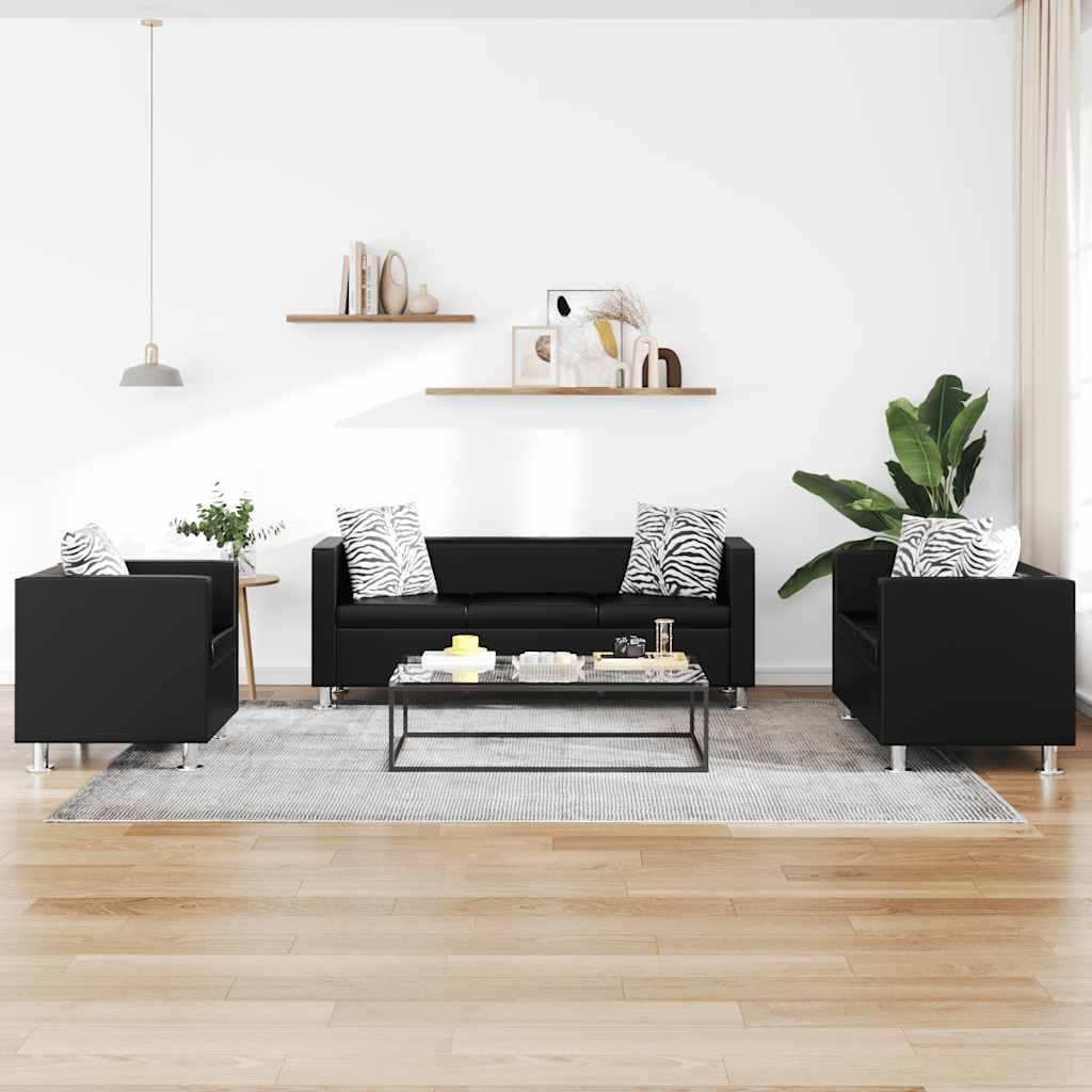 Thumbnail - vidaXL Sofa-Set Kunstleder 3-Sitzer + 2-Sitzer + Sessel Schwarz
