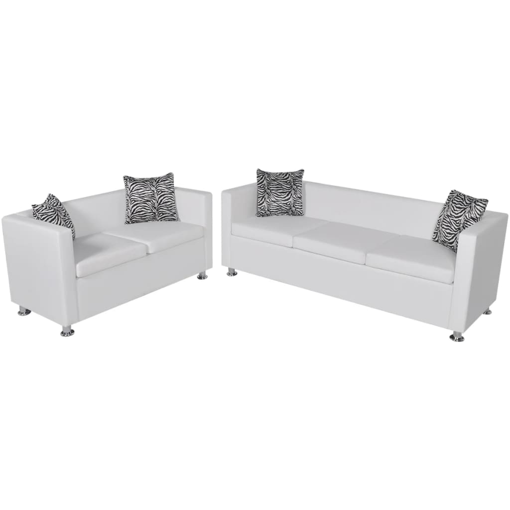 vidaXL Sofa-Set Kunstleder 3-Sitzer + 2-Sitzer Weiß