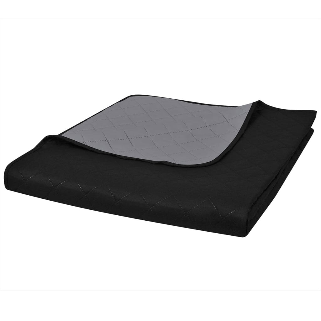 vidaXL Zweiseitige Tagesdecke Gesteppt Schwarz/Grau 170x210cm