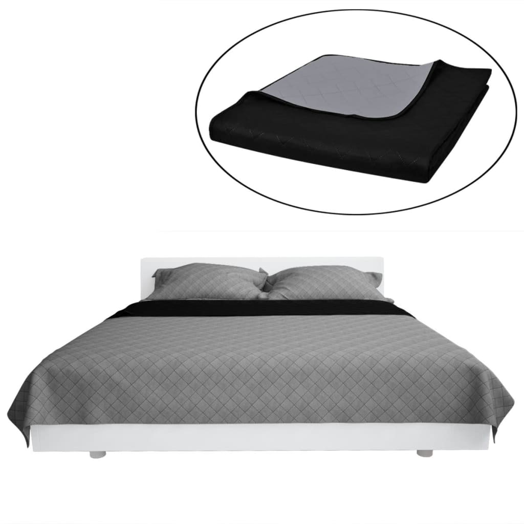 vidaXL Kétoldalú vattázott ágytakaró 170 x 210 cm fekete/szürke